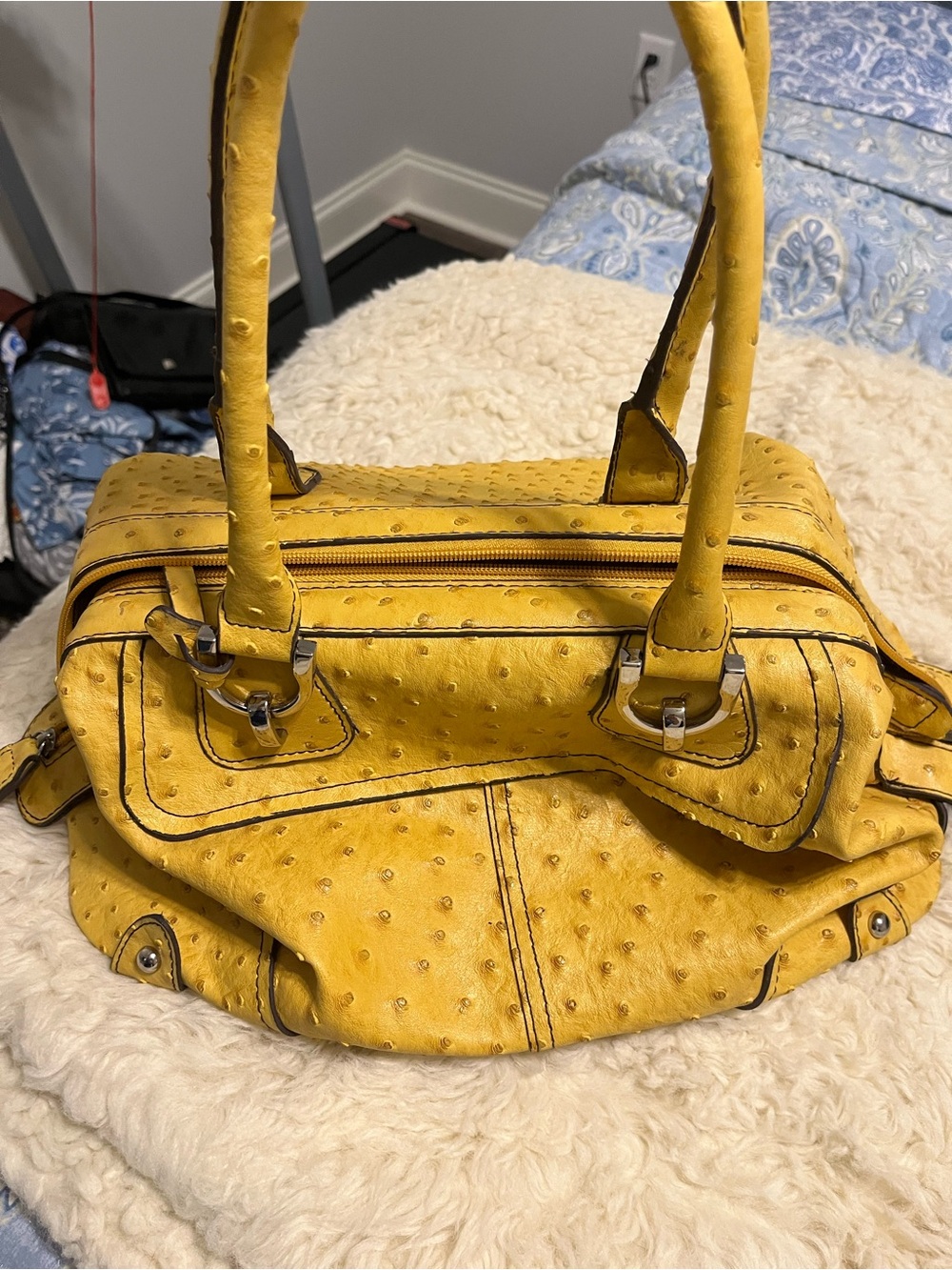 London Fog Yellow Textured Tote Shoulder Bag